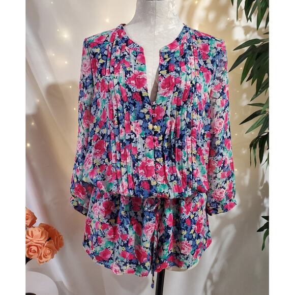 Joie X Revolve Amara C 100% Silk Floral Romper Womens Size M Pockets Bloomcore - Picture 1 of 14